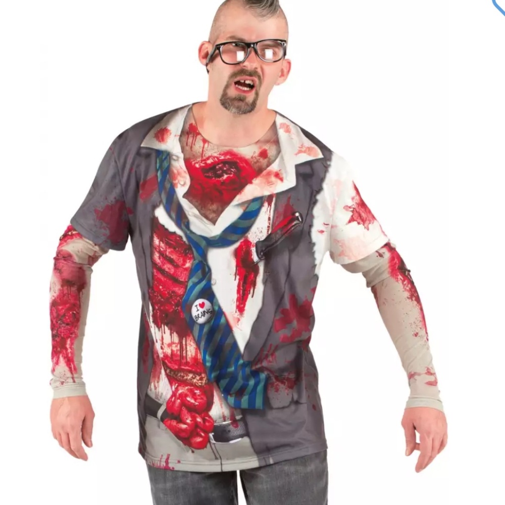 Men’s Multi Bloody Zombie Long Sleeve Shirt Cosplay Halloween Costume Sz-L